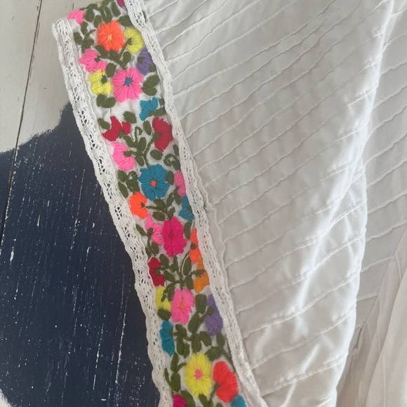 VINTAGE 70’S OAXACA Smock Midi Dress with Embroidered Flowers SZ: M/L - Picture 12 of 13